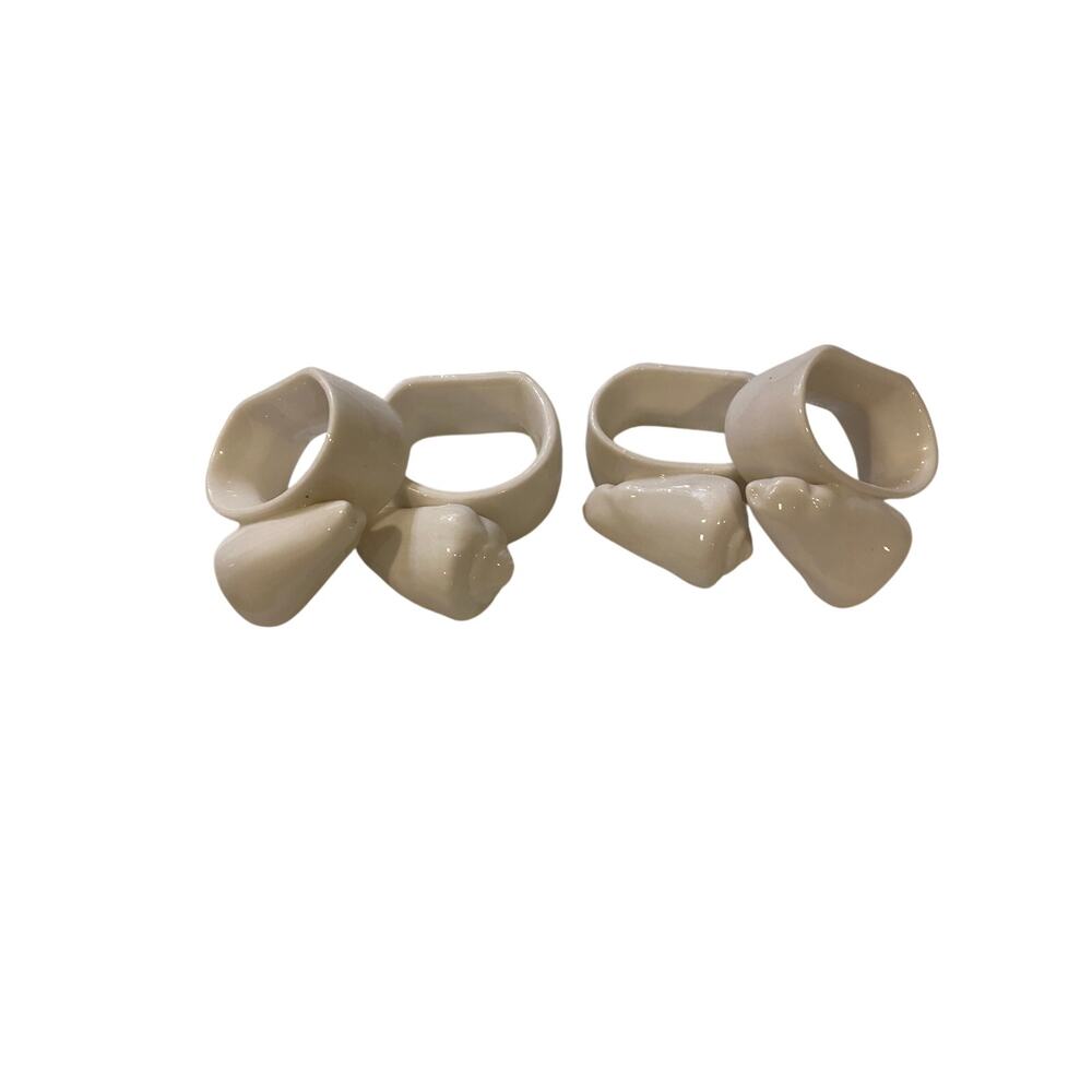 White Sea Porcelain Shell Vintage Napkin Rings set of 4 Vintage 90s